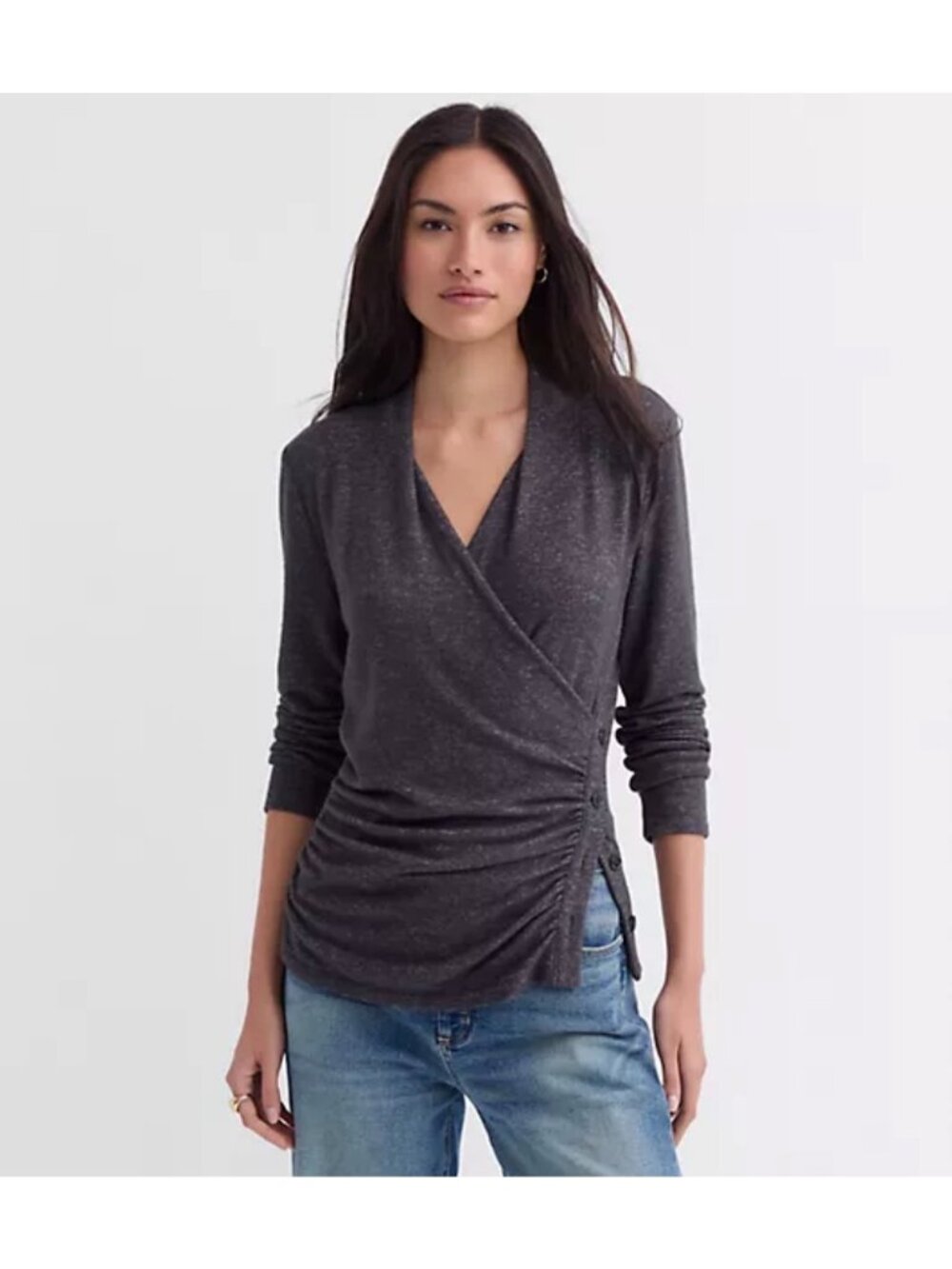 Ann Taylor LOFT size small heathered button-side ruched long-sleeve top NEW